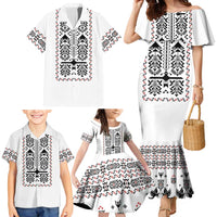 Ukraine Military Vyshyvanka Pattern Family Matching Mermaid Dress and Hawaiian Shirt Ukrainian Heritage White Tactical Style