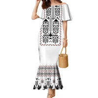 Ukraine Military Vyshyvanka Pattern Family Matching Mermaid Dress and Hawaiian Shirt Ukrainian Heritage White Tactical Style