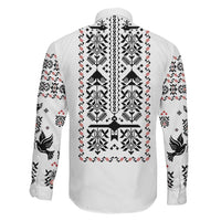 Ukraine Military Vyshyvanka Pattern Family Matching Off Shoulder Short Dress and Hawaiian Shirt Ukrainian Heritage White Tactical Style