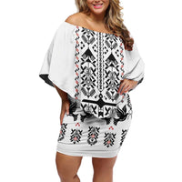 Ukraine Military Vyshyvanka Pattern Family Matching Off Shoulder Short Dress and Hawaiian Shirt Ukrainian Heritage White Tactical Style