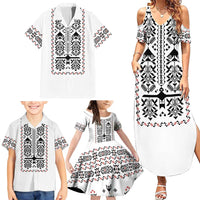 Ukraine Military Vyshyvanka Pattern Family Matching Summer Maxi Dress and Hawaiian Shirt Ukrainian Heritage White Tactical Style