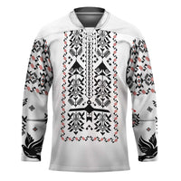 Ukraine Military Vyshyvanka Pattern Hockey Jersey Ukrainian Heritage White Tactical Style - Wonder Print Shop