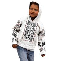 Ukraine Military Vyshyvanka Pattern Kid Hoodie Ukrainian Heritage White Tactical Style - Wonder Print Shop