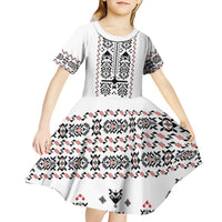 Ukraine Military Vyshyvanka Pattern Kid Short Sleeve Dress Ukrainian Heritage White Tactical Style - Wonder Print Shop