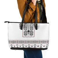 Ukraine Military Vyshyvanka Pattern Leather Tote Bag Ukrainian Heritage White Tactical Style - Wonder Print Shop