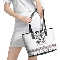 Ukraine Military Vyshyvanka Pattern Leather Tote Bag Ukrainian Heritage White Tactical Style - Wonder Print Shop