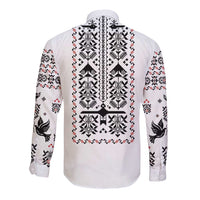 Ukraine Military Vyshyvanka Pattern Long Sleeve Button Shirt Ukrainian Heritage White Tactical Style - Wonder Print Shop