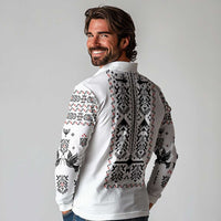 Ukraine Military Vyshyvanka Pattern Long Sleeve Polo Shirt Ukrainian Heritage White Tactical Style - Wonder Print Shop
