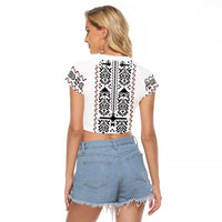 Ukraine Military Vyshyvanka Pattern Raglan Cropped T Shirt Ukrainian Heritage White Tactical Style - Wonder Print Shop