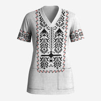 Ukraine Military Vyshyvanka Pattern Scrub Top Ukrainian Heritage White Tactical Style - Wonder Print Shop
