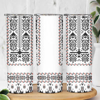 Ukraine Military Vyshyvanka Pattern Skinny Tumbler Ukrainian Heritage White Tactical Style - Wonder Print Shop
