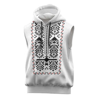 Ukraine Military Vyshyvanka Pattern Sleeveless Hoodie Ukrainian Heritage White Tactical Style - Wonder Print Shop
