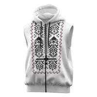 Ukraine Military Vyshyvanka Pattern Sleeveless Zip Hoodie Ukrainian Heritage White Tactical Style - Wonder Print Shop