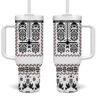 Ukraine Military Vyshyvanka Pattern Tumbler With Handle Ukrainian Heritage White Tactical Style - Wonder Print Shop