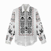Ukraine Military Vyshyvanka Pattern Women Casual Shirt Ukrainian Heritage White Tactical Style - Wonder Print Shop