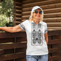 Ukraine Military Vyshyvanka Pattern Women Polo Shirt Ukrainian Heritage White Tactical Style - Wonder Print Shop