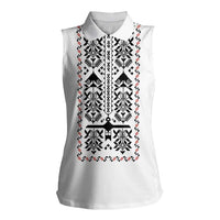 Ukraine Military Vyshyvanka Pattern Women Sleeveless Polo Shirt Ukrainian Heritage White Tactical Style - Wonder Print Shop