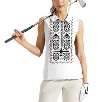 Ukraine Military Vyshyvanka Pattern Women Sleeveless Polo Shirt Ukrainian Heritage White Tactical Style - Wonder Print Shop