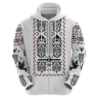 Ukraine Military Vyshyvanka Pattern Zip Hoodie Ukrainian Heritage White Tactical Style - Wonder Print Shop