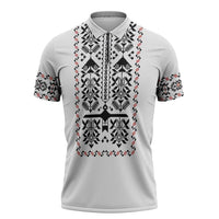 Ukraine Military Vyshyvanka Pattern Zipper Polo Shirt Ukrainian Heritage White Tactical Style - Wonder Print Shop