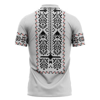 Ukraine Military Vyshyvanka Pattern Zipper Polo Shirt Ukrainian Heritage White Tactical Style - Wonder Print Shop