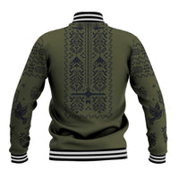 Ukraine Military Vyshyvanka Pattern Baseball Jacket Ukrainian Heritage Green Tactical Style - Wonder Print Shop