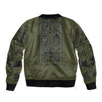Ukraine Military Vyshyvanka Pattern Bomber Jacket Ukrainian Heritage Green Tactical Style - Wonder Print Shop