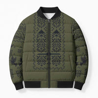 Ukraine Military Vyshyvanka Pattern Bomber Puffer Jacket Ukrainian Heritage Green Tactical Style - Wonder Print Shop