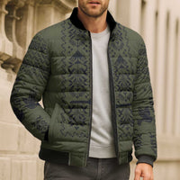 Ukraine Military Vyshyvanka Pattern Bomber Puffer Jacket Ukrainian Heritage Green Tactical Style - Wonder Print Shop