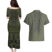 Ukraine Military Vyshyvanka Pattern Couples Matching Puletasi and Hawaiian Shirt Ukrainian Heritage Green Tactical Style - Wonder Print Shop