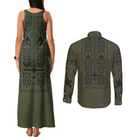 Ukraine Military Vyshyvanka Pattern Couples Matching Tank Maxi Dress and Long Sleeve Button Shirt Ukrainian Heritage Green Tactical Style - Wonder Print Shop