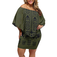 Ukraine Military Vyshyvanka Pattern Family Matching Off Shoulder Short Dress and Hawaiian Shirt Ukrainian Heritage Green Tactical Style