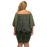 Ukraine Military Vyshyvanka Pattern Family Matching Off Shoulder Short Dress and Hawaiian Shirt Ukrainian Heritage Green Tactical Style