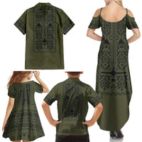 Ukraine Military Vyshyvanka Pattern Family Matching Summer Maxi Dress and Hawaiian Shirt Ukrainian Heritage Green Tactical Style