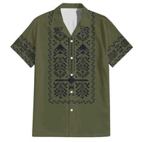 Ukraine Military Vyshyvanka Pattern Hawaiian Shirt Ukrainian Heritage Green Tactical Style - Wonder Print Shop
