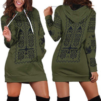 Ukraine Military Vyshyvanka Pattern Hoodie Dress Ukrainian Heritage Green Tactical Style - Wonder Print Shop
