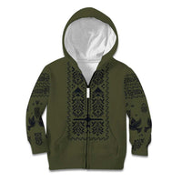 Ukraine Military Vyshyvanka Pattern Kid Hoodie Ukrainian Heritage Green Tactical Style - Wonder Print Shop