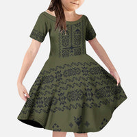 Ukraine Military Vyshyvanka Pattern Kid Short Sleeve Dress Ukrainian Heritage Green Tactical Style - Wonder Print Shop