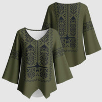 Ukraine Military Vyshyvanka Pattern Kimono Sleeve Blouse Ukrainian Heritage Green Tactical Style - Wonder Print Shop