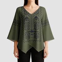 Ukraine Military Vyshyvanka Pattern Kimono Sleeve Blouse Ukrainian Heritage Green Tactical Style - Wonder Print Shop