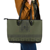 Ukraine Military Vyshyvanka Pattern Leather Tote Bag Ukrainian Heritage Green Tactical Style - Wonder Print Shop