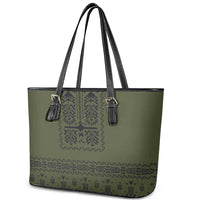 Ukraine Military Vyshyvanka Pattern Leather Tote Bag Ukrainian Heritage Green Tactical Style - Wonder Print Shop