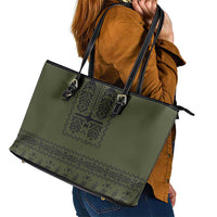 Ukraine Military Vyshyvanka Pattern Leather Tote Bag Ukrainian Heritage Green Tactical Style - Wonder Print Shop
