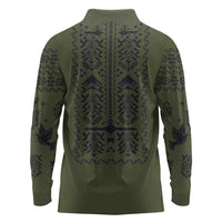 Ukraine Military Vyshyvanka Pattern Long Sleeve Polo Shirt Ukrainian Heritage Green Tactical Style - Wonder Print Shop