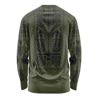Ukraine Military Vyshyvanka Pattern Long Sleeve Shirt Ukrainian Heritage Green Tactical Style - Wonder Print Shop