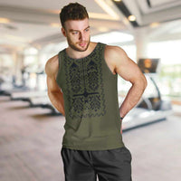 Ukraine Military Vyshyvanka Pattern Men Tank Top Ukrainian Heritage Green Tactical Style - Wonder Print Shop