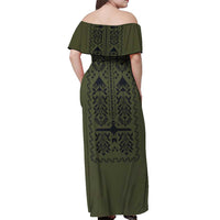 Ukraine Military Vyshyvanka Pattern Off Shoulder Maxi Dress Ukrainian Heritage Green Tactical Style - Wonder Print Shop