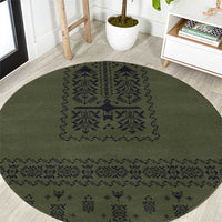 Ukraine Military Vyshyvanka Pattern Round Carpet Ukrainian Heritage Green Tactical Style - Wonder Print Shop