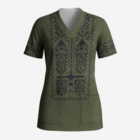 Ukraine Military Vyshyvanka Pattern Scrub Top Ukrainian Heritage Green Tactical Style - Wonder Print Shop