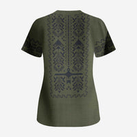 Ukraine Military Vyshyvanka Pattern Scrub Top Ukrainian Heritage Green Tactical Style - Wonder Print Shop